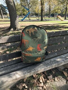 H&M Olive Green Dinosaur Print Kids Backpack